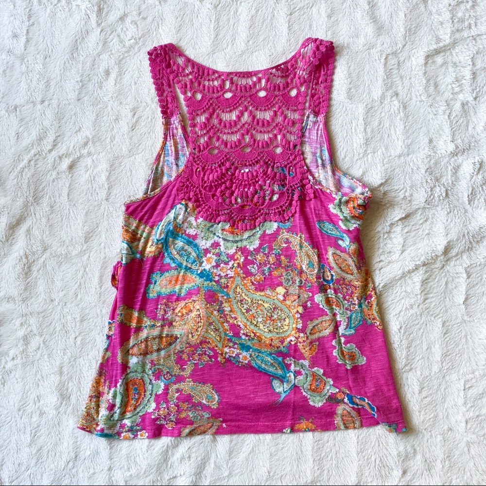 Pink paisley tiered tank top w/ back knit detail - Picture 2 of 2
